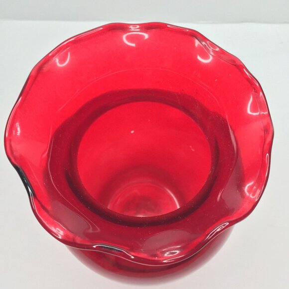 Indiana Glass Co Ruby Red #31000 Crimped 8" Vase Scalloped Edge Wide Mouth - Picture 7 of 13